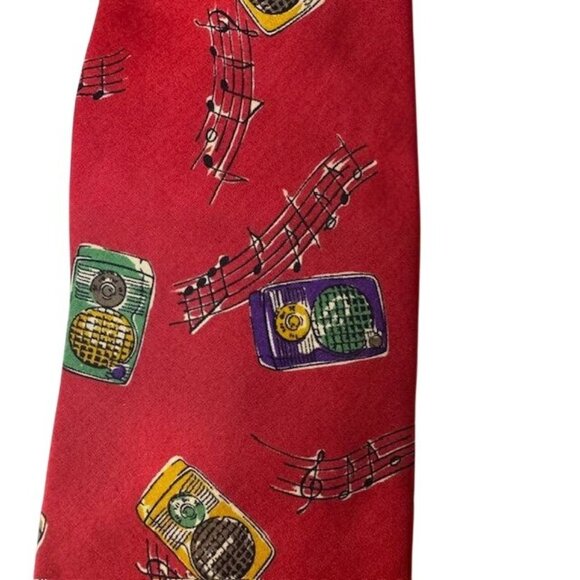 Polo Ralph Lauren Red Silk Tie With Radio & Musical Note Print - Picture 2 of 7